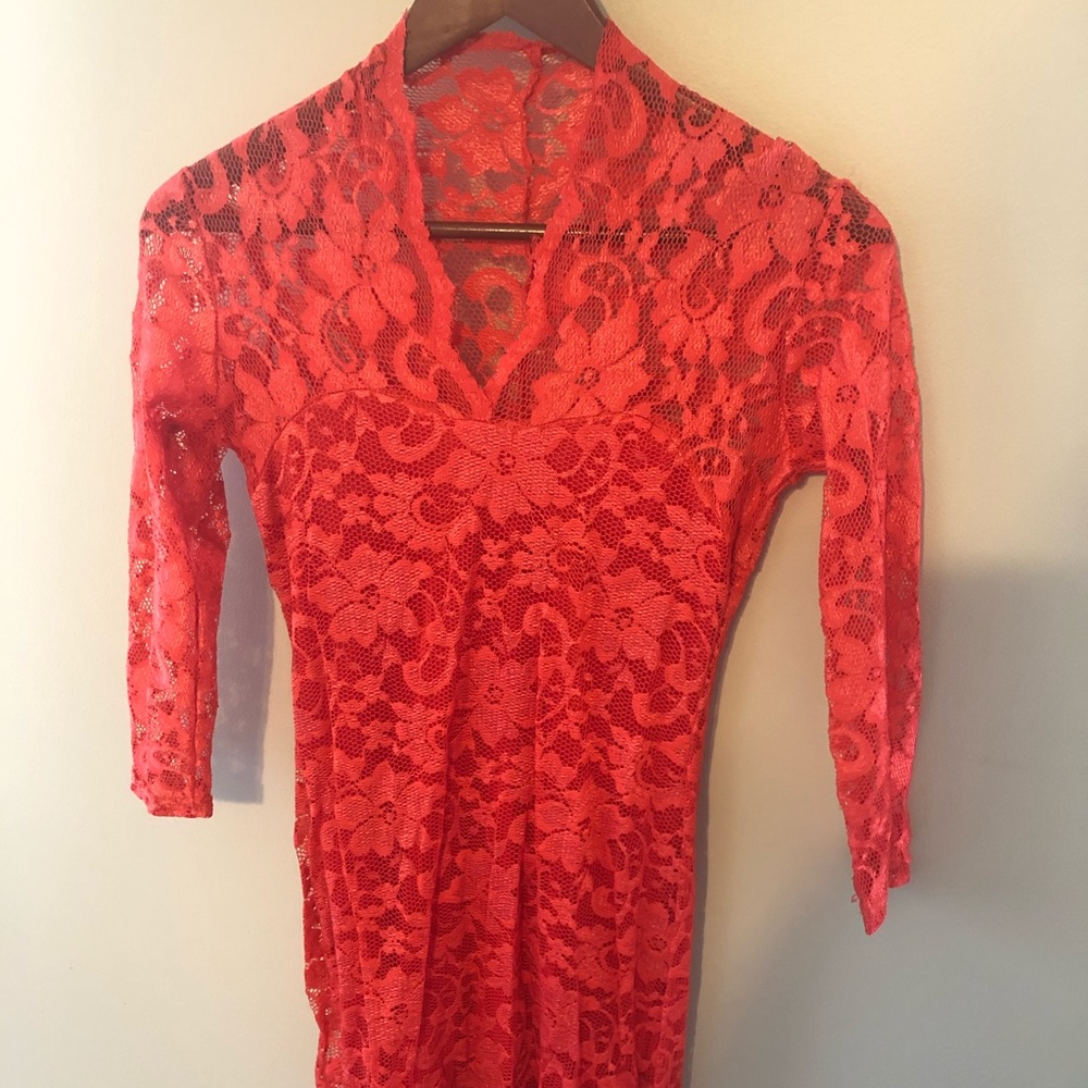 Red lace long sleeve dress